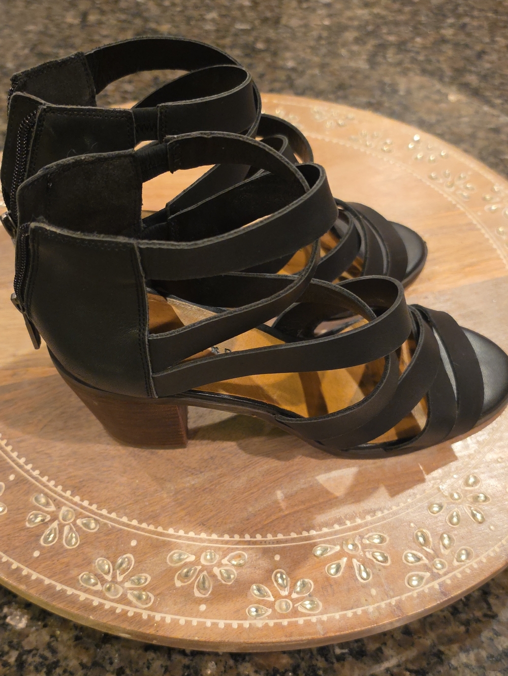 Lucky Brand Black Strappy Block Heel Sandals